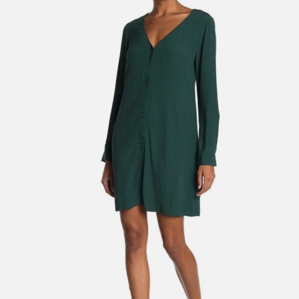 Women Madewell  Button Front Long Sleeve Novel Mini Dress Spruce Green Sz Medium
